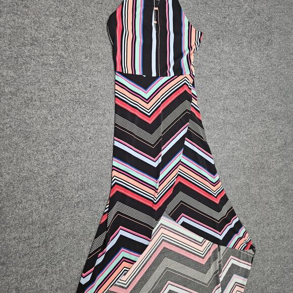 Candies Maxi Dress Sz Small Fit & Flare Chevron Striped Sleeveless Flowing Cinch - Picture 2 of 8